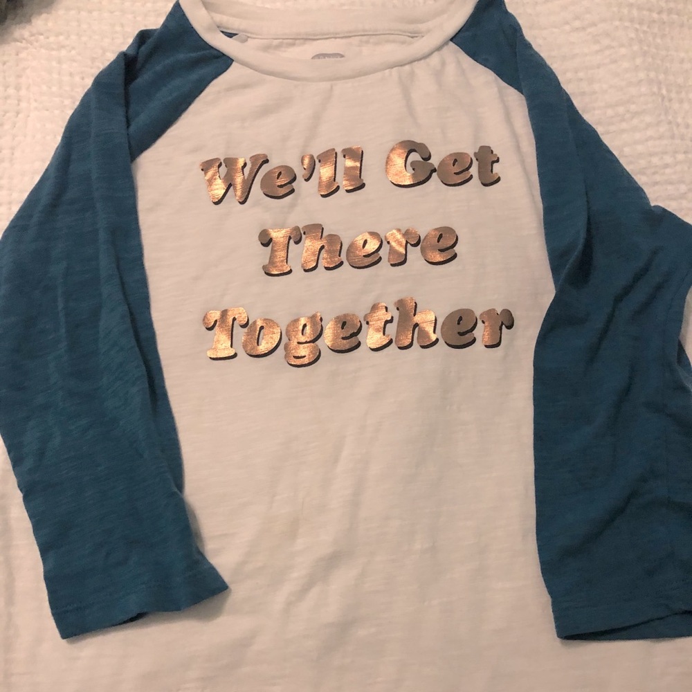 Old Navy Sz 10/12 teal and white baseball tee